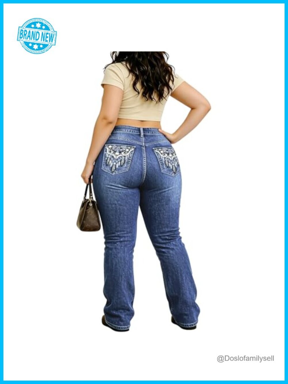 Plus Size High Waisted Boot Cut Jeans Stretchy Embroidered Denim